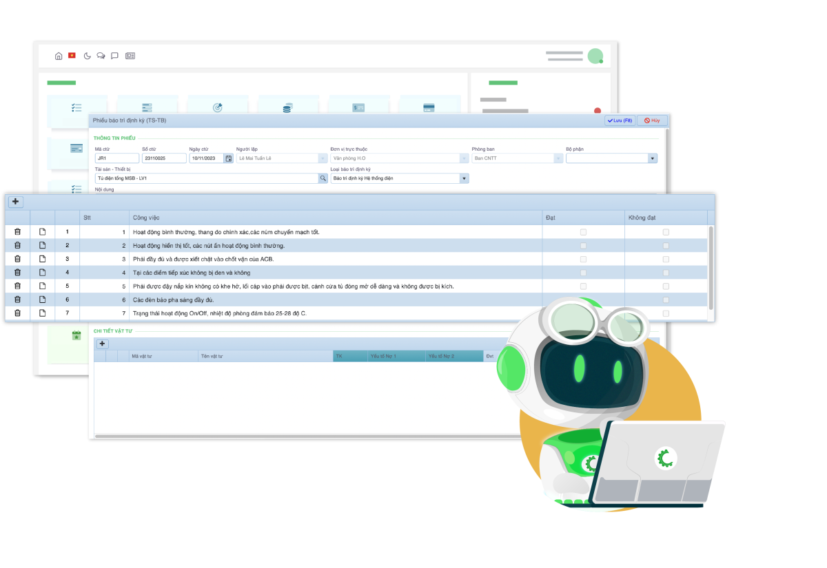 Giao diện phần mềm bảo trì CMMS