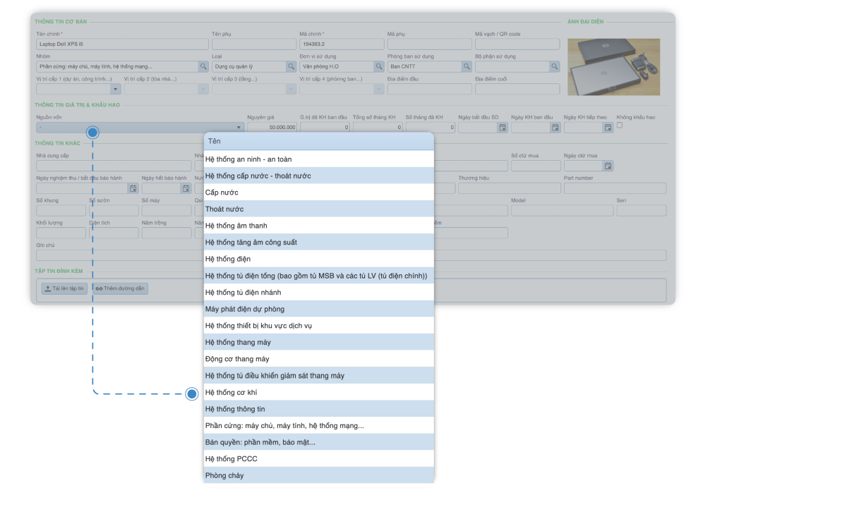 Giao diện CMMS phần mềm quản lý máy móc thiết bị